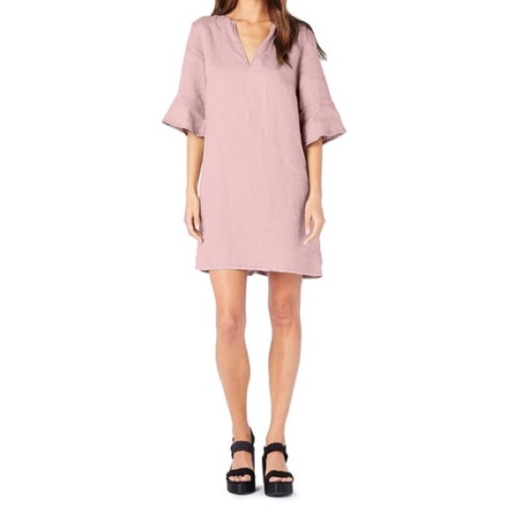 Michael Stars Women’s Utility Dress 100% Linen Small Pink Trumpet Sleeve Beach
